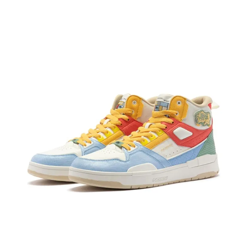 QIAODAN Slip Resistant Cushioning High Top Skateboard Shoes Men's Blue Yellow-2