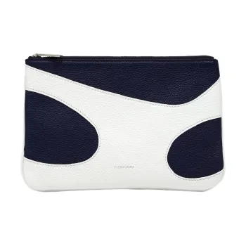 FERRAGAMO Calfskin Clutch Men's Optical White & Midnight Blue