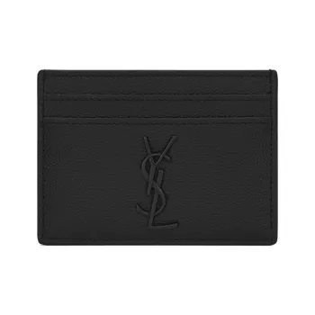 SAINT LAURENT MonogramCASSANDRE Grained Embossed Leather Card Clip Card Holder Men's Black