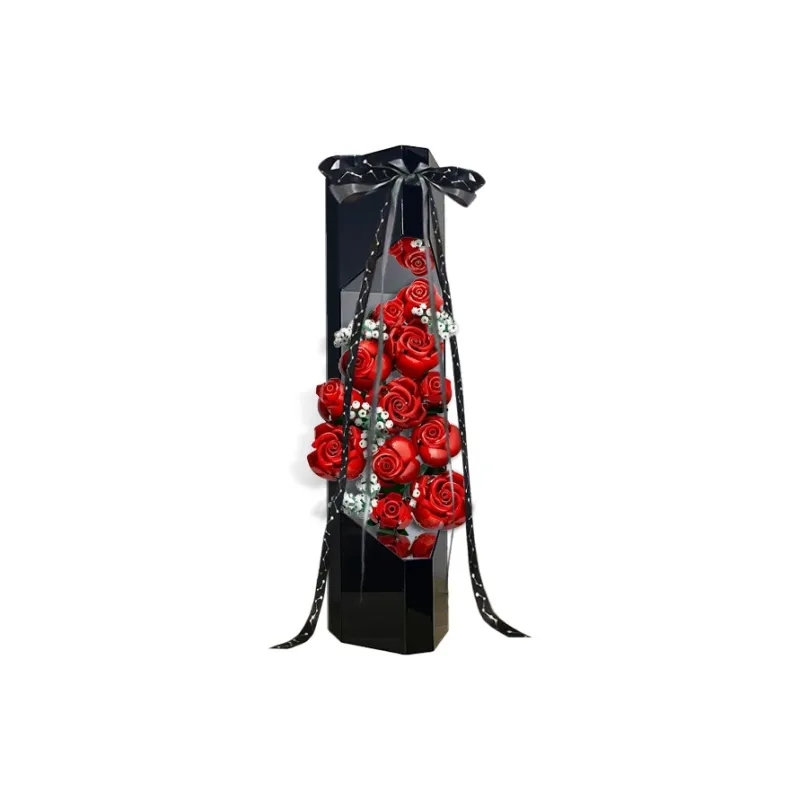 KGBOX For Building Block Rose Bouquet Preserved Flower Acrylic Figure Display Case Model Accessories-0