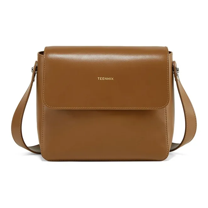 Teenmix Cow Leather Tofu Bag Small Square Bag Shoulder Bag Medium Size Women's Brown/Black-10