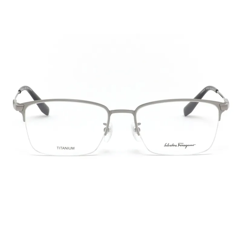 FERRAGAMO Titanium Browline Eyeglass Frames Unisex Silver-1