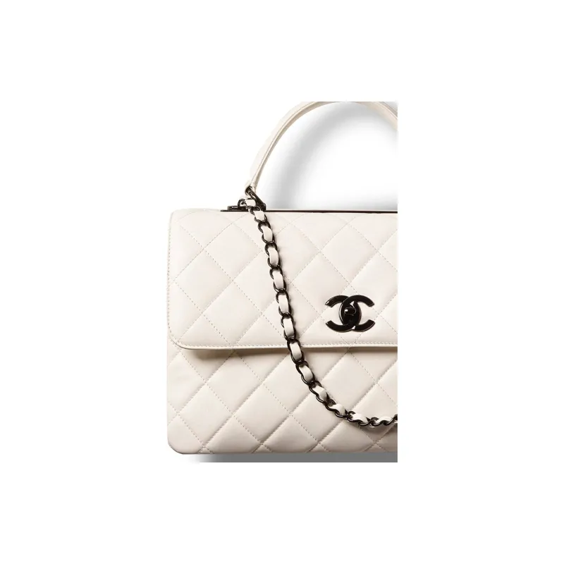 CHANEL Trendy Cc Sheepskin Flap Bag Handbag Tubas Women's Black/White-4