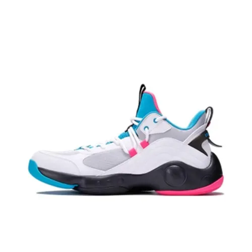 QIAODAN Cushioned Slip Resistant Lightweight High Top Basketball Shoes Men's White Cyan