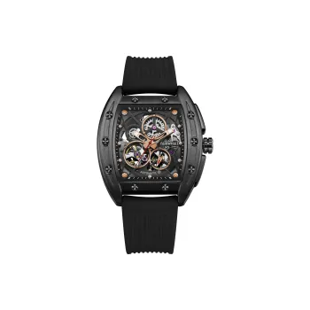 FAIRWHALE Pioneer Collection Black Men's Watch Automatic Mechanical Movement Silicone Strap Watch Unisex Cut Out Dial