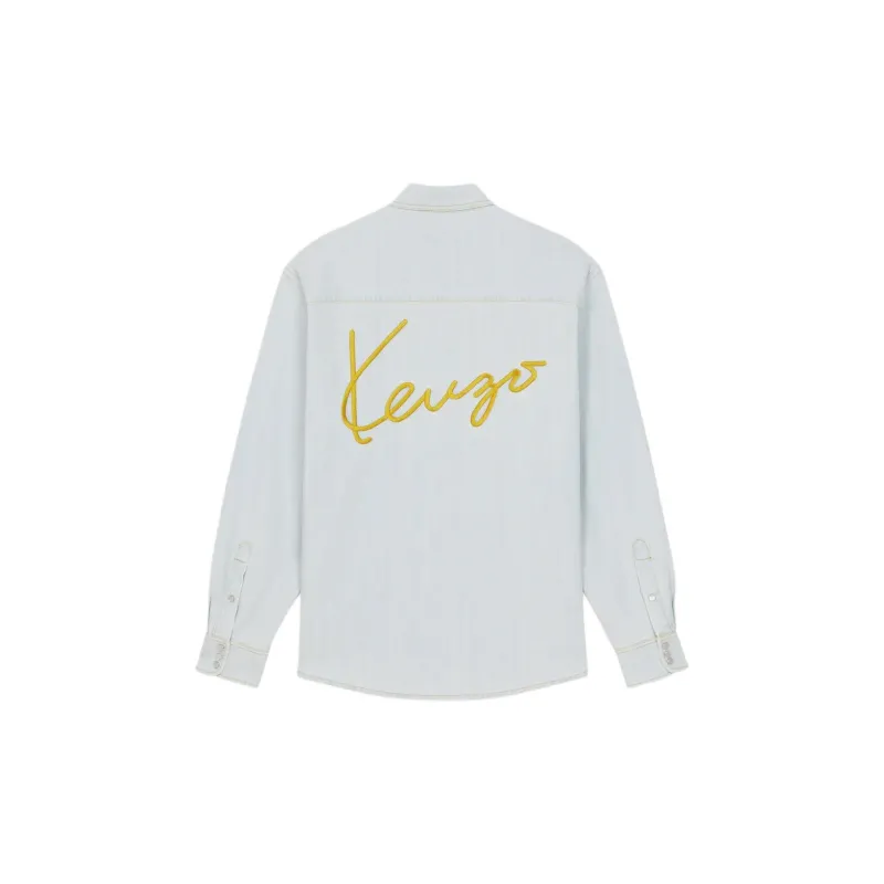 KENZO Logo Embroidered Denim Shirt-1