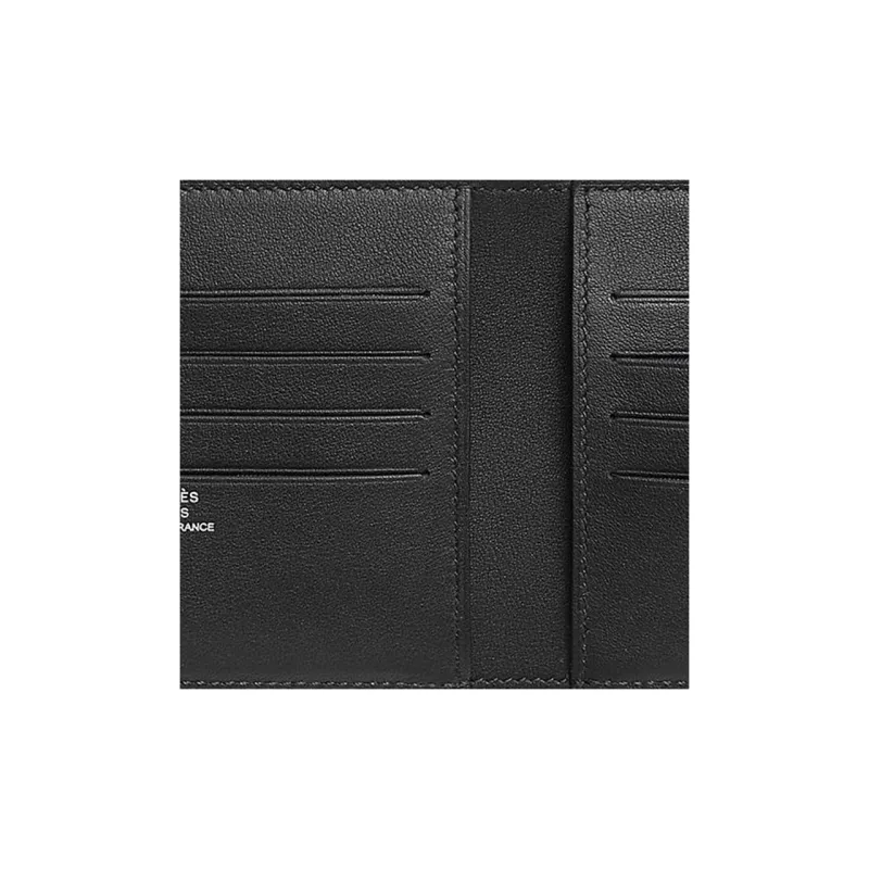 HERMES Swift Calfskin Card Holder Women's Black With Sapphire Blue Accents-2