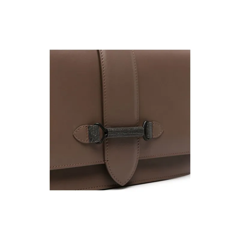 Brunello Cucinelli Monili Calfskin Handbag Shoulder Bag Crossbody Bag Women's Coffee-2