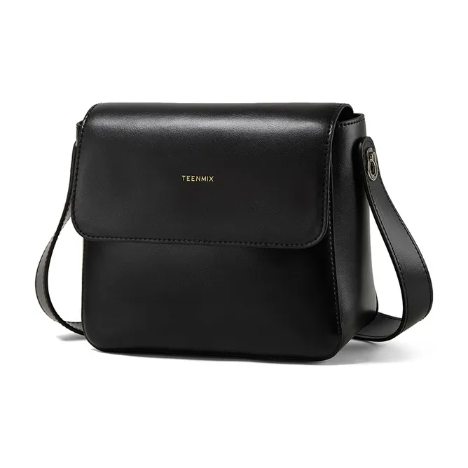 Teenmix Cow Leather Tofu Bag Small Square Bag Shoulder Bag Medium Size Women's Brown/Black-17