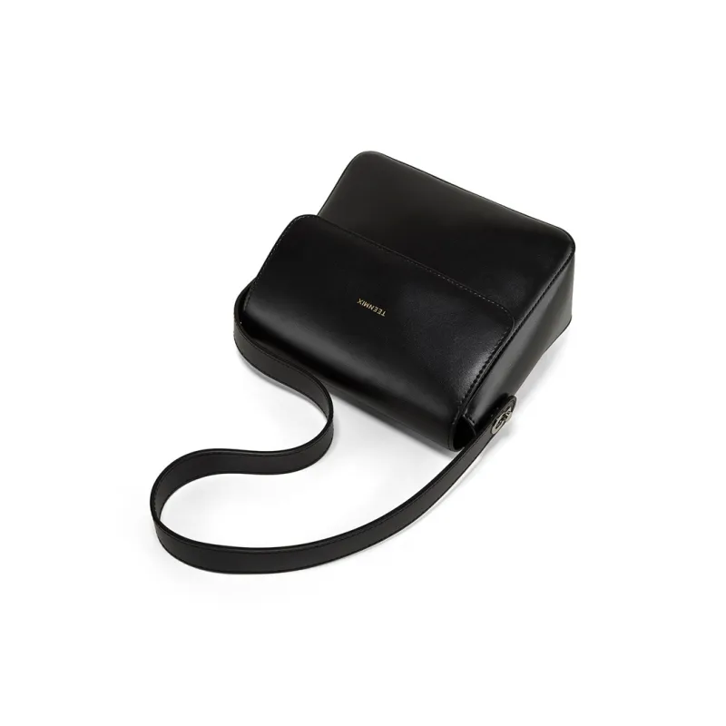 Teenmix Cow Leather Tofu Bag Small Square Bag Shoulder Bag Medium Size Women's Brown/Black-19