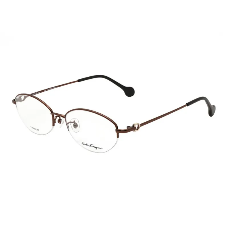 FERRAGAMO Plate Frame Metal Irregular Shape Eyeglass Frames Unisex Brown-0