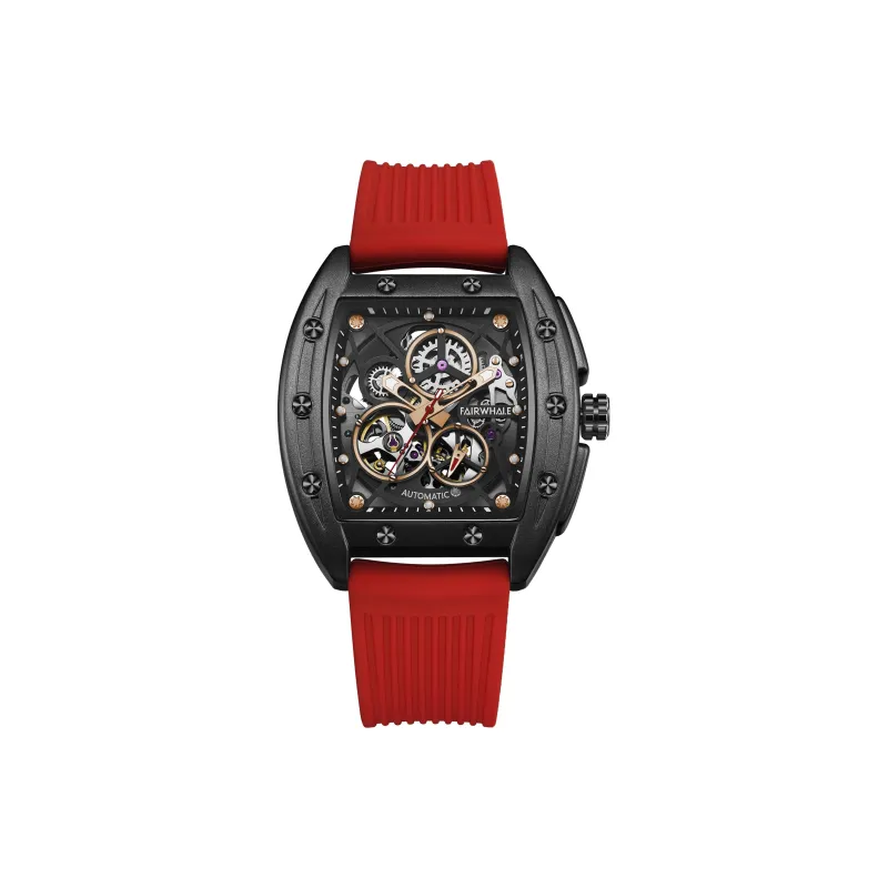 FAIRWHALE Pioneer Collection Men's Watch Automatic Mechanical Movement Silicone Strap Watch Men's Watches Cut Out Dial-0