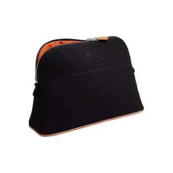 HERMES Bolide Cotton With Lambskin Storage Bag Medium Size Unisex Black