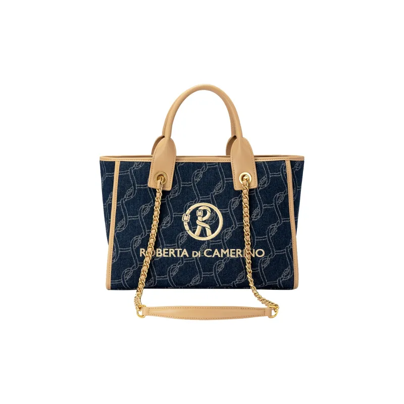 ROBERTA DI CAMERINO Fabric Tote Bag, Shopping Bag, Shoulder Bag, Handbag Regular Women's Blue & Milk Tea-1