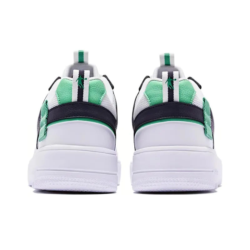 QIAODAN Anti Slip Wear Resistant Low Top Skateboard Shoes Men's White Green-3
