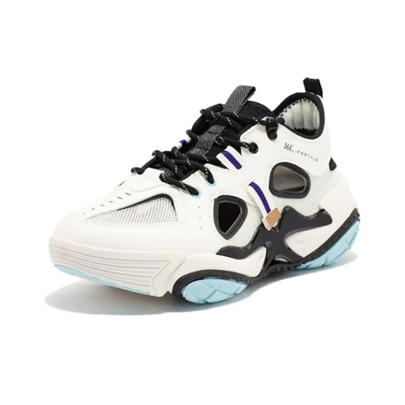 361° Cushioning Wear Resistant Low Top Casual Shoes Men's Feather White/Obsidian Black-2
