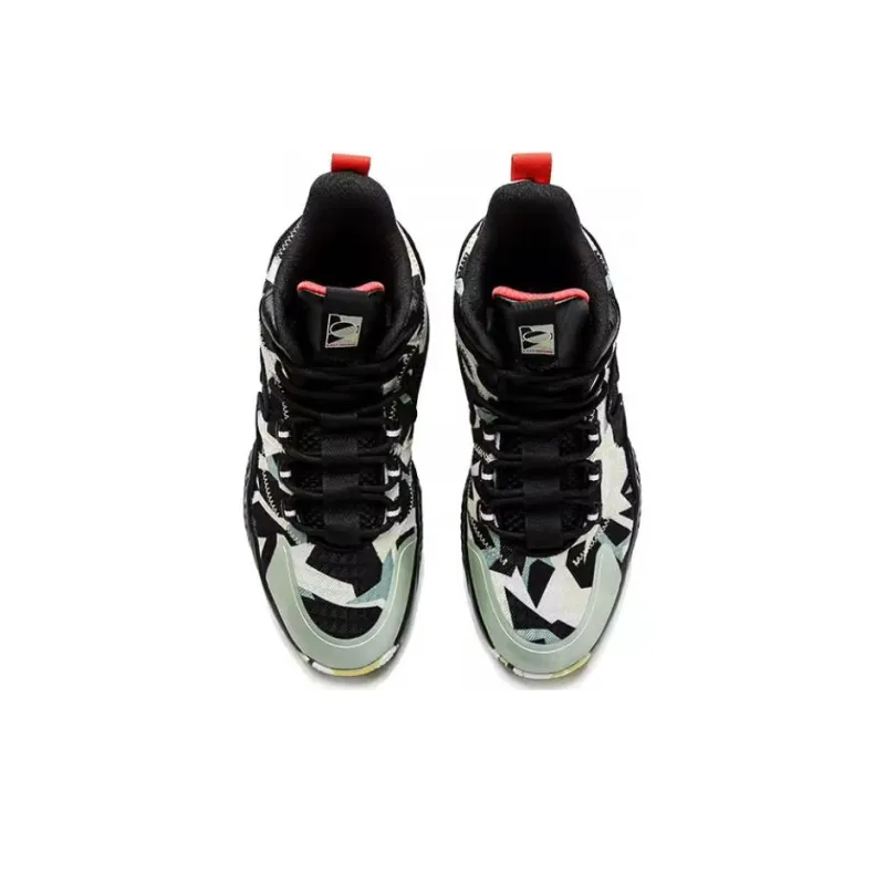 QIAODAN Cushioning Anti Slip And Wear Resistant High Top Basketball Shoes Men's Black Green-2