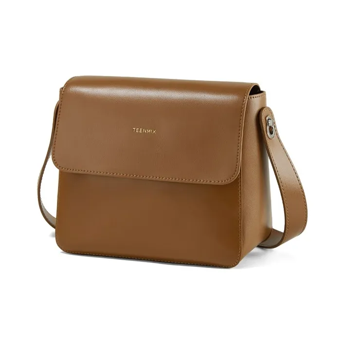 Teenmix Cow Leather Tofu Bag Small Square Bag Shoulder Bag Medium Size Women's Brown/Black-11