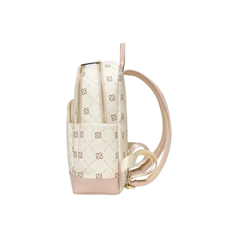 POLO PVC With Synthetic Leather Backpack Medium Size Women's Coffee/Gray/Beige Yellow-7