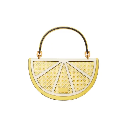 Kate Spade Leather With Wicker Handbag Shoulder Bag Crossbody Bag Medium Size Women's Dandelion Yellow