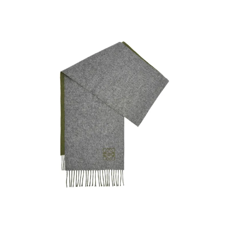 LOEWE Knit Scarves Unisex Gray Green-3