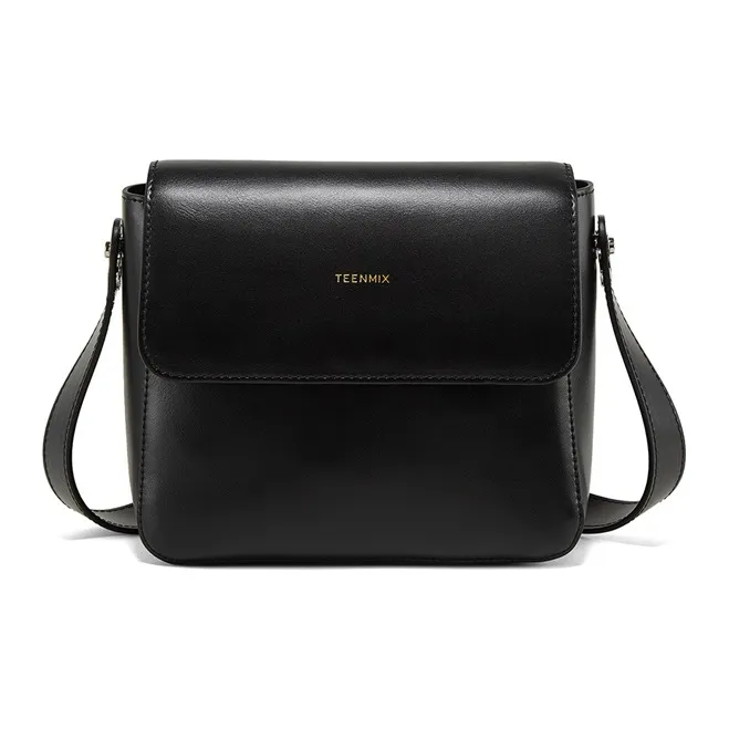 Teenmix Cow Leather Tofu Bag Small Square Bag Shoulder Bag Medium Size Women's Brown/Black-16