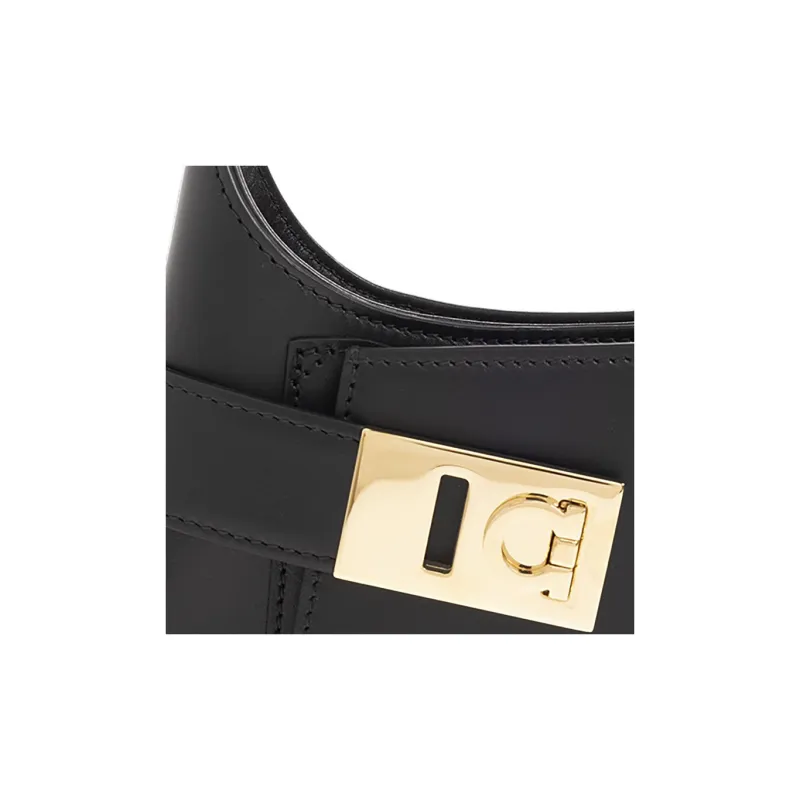 FERRAGAMO Laminated Calfskin Crossbody Bag, Shoulder Bag Mini Women's Black-3