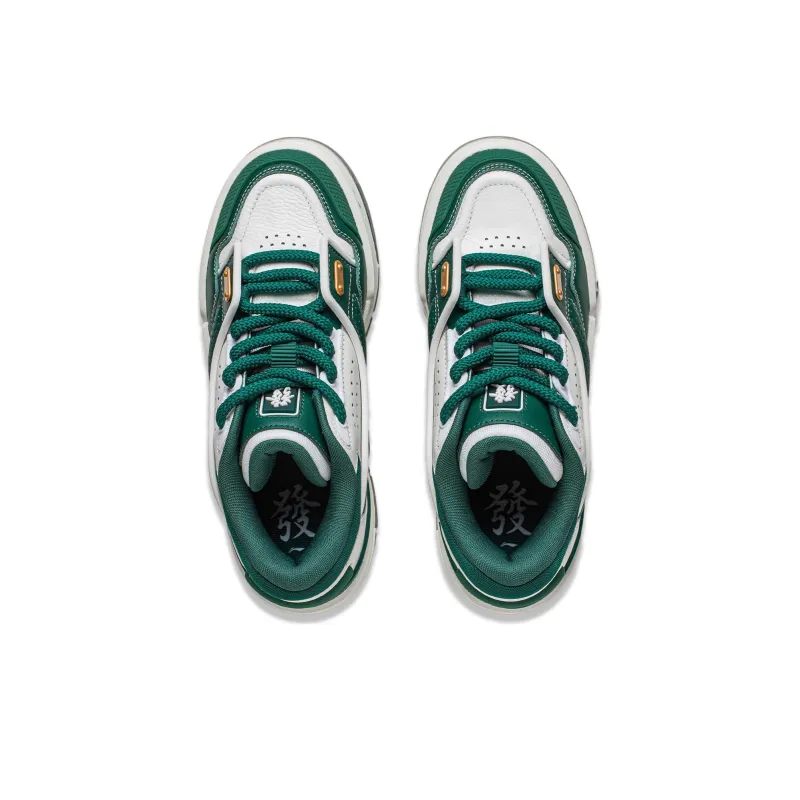 LiNing 001 BTC MEGA Slip-Resistant Cushioning Wear-Resistant Support Low-Top Skateboard Shoes Women's White Green-3