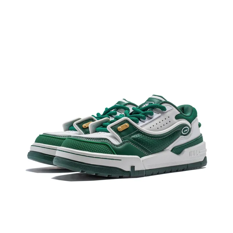 LiNing 001 BTC MEGA Slip Resistant Cushioning Wear Resistant Support Low Top Skateboard Shoes Men's White Green-2
