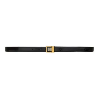 SAINT LAURENT Letter Logo Leather Belts Women's Black Width  2CM