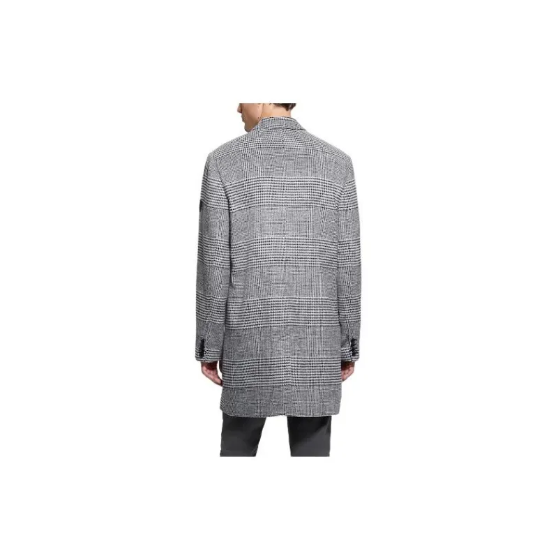 GUESS Leo Glenn Wool-Blend Double-Breasted Coat Coats Men's Black White-1