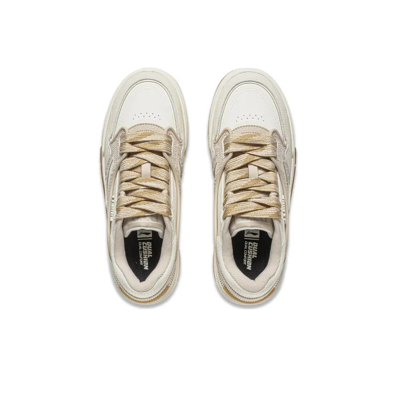 LiNing 001 BTC Slip Resistant Cushioning Abrasion Resistant Support Low Top Skateboard Shoes Women's Dusty Khaki-3