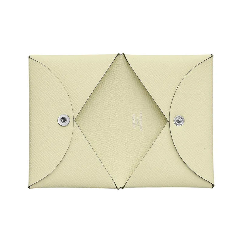 HERMES Calvi Epsom Leather Coin Purse Wallets Card Holders Regular Women's Milton Yellow-5