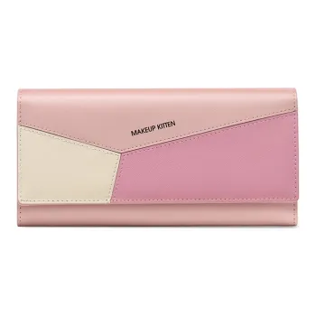 MAKEUP KITTEN Cow Leather Patchwork Synthetic Leather Clutch Card Holder Coin Purse Wallet Regular Women's Pink/Black