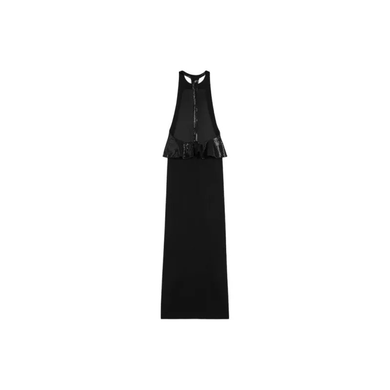 CELINE Embroidered Column Dress In Satin Lined Crepe Sleeveless Dress Women's Black-1