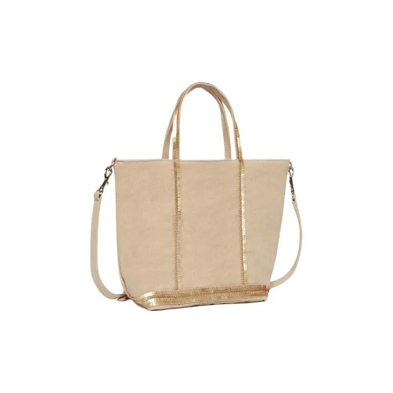 Vanessa Bruno Linen Tote Bag Shopping Bag Shoulder Bag Crossbody Bag Handbag Small Size Women's Beige Yellow & Gold-1