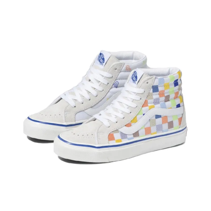 Vans SK8 HI High Top Casual Skate Shoes Unisex Beige Multi Color Grid 'Cream'-4