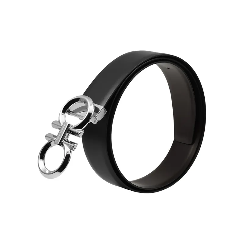 FERRAGAMO Men's Reversible Leather Belt Black/Walnut-5