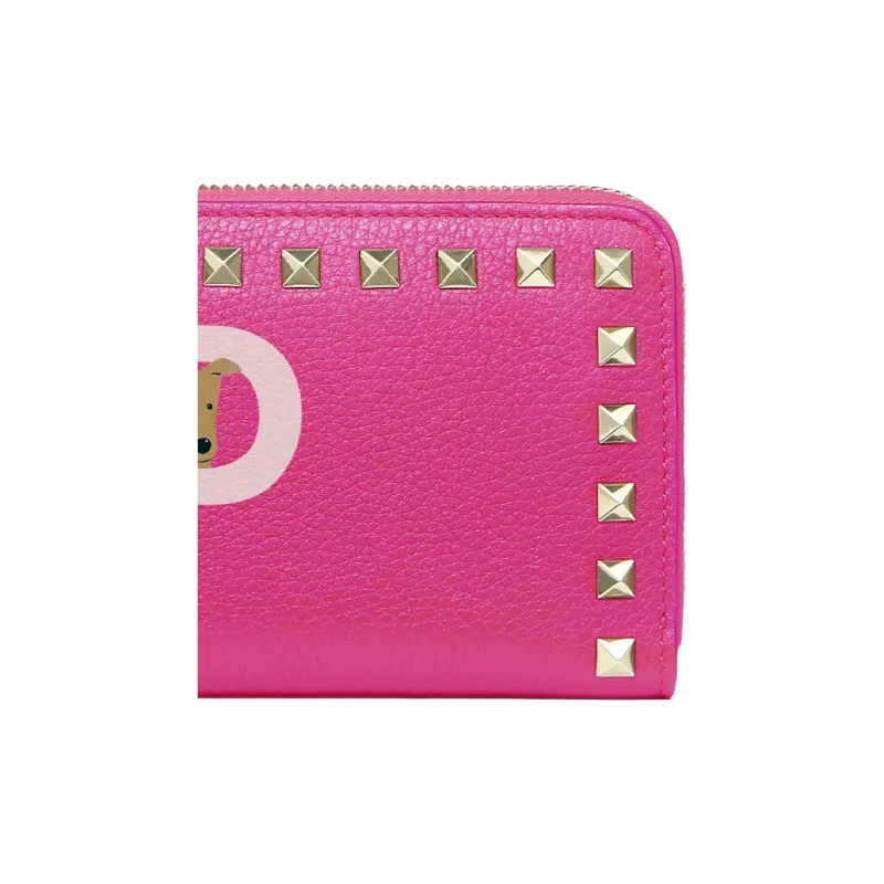 Valentino GARAVANI ROCKSTUD Grained Calfskin Wallet Women's Fuchsia & Rose Quartz-4