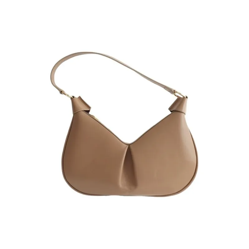 QULU Sheepskin Pea Bag, Crescent Bag, Shoulder Bag, Crossbody Handbag Medium Size Women's Milk Coffee-12