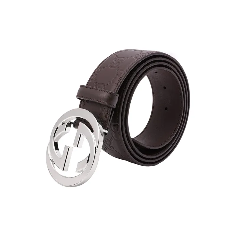 GUCCI Leather Belt Men's Brown Width: 4cm-4