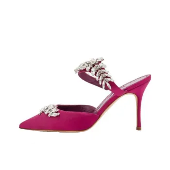 MANOLO BLAHNIK Genuine Leather Sole Quick Dry Closed Toe Slippers Women's Fuchsia