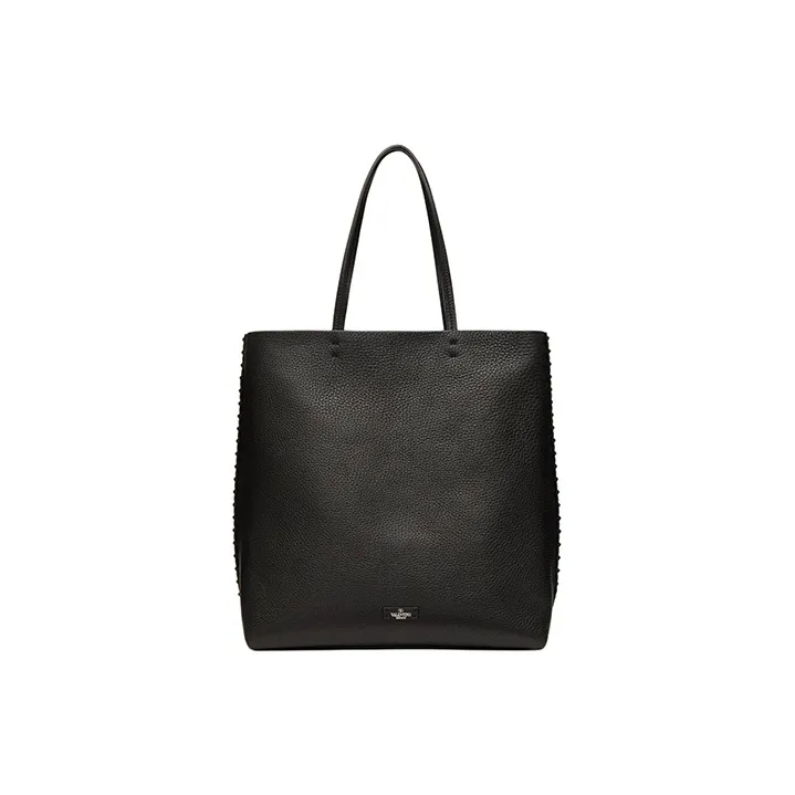 Valentino GARAVANI ROCKSTUD Grained Calfskin Tote Bag Shopping Bag Shoulder Bag Handbag Women's Black & White-2