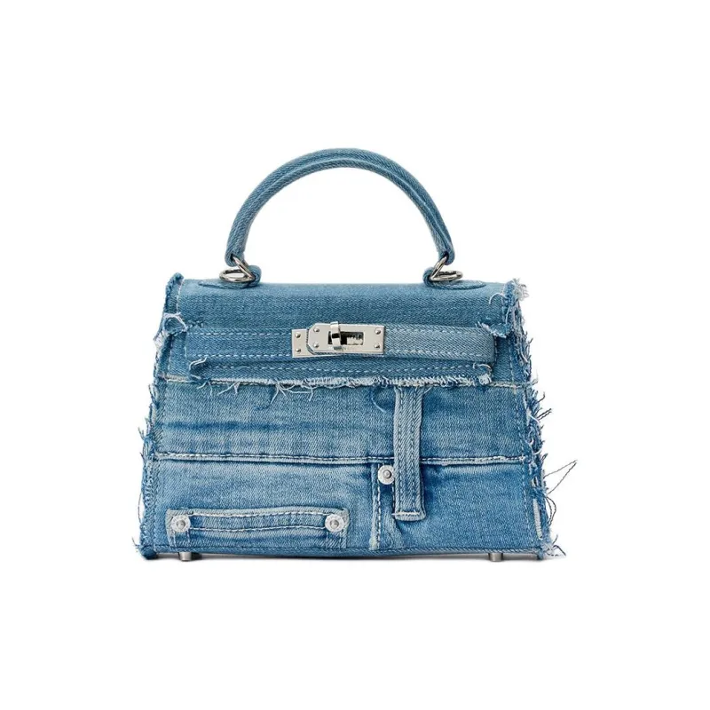 Margin Goods Denim Handbag Medium Size Women's Blue-0