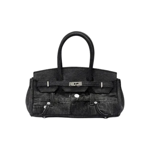 Margin Goods Denim Kelly Bag One Shoulder Handbags Medium Size Women's Black