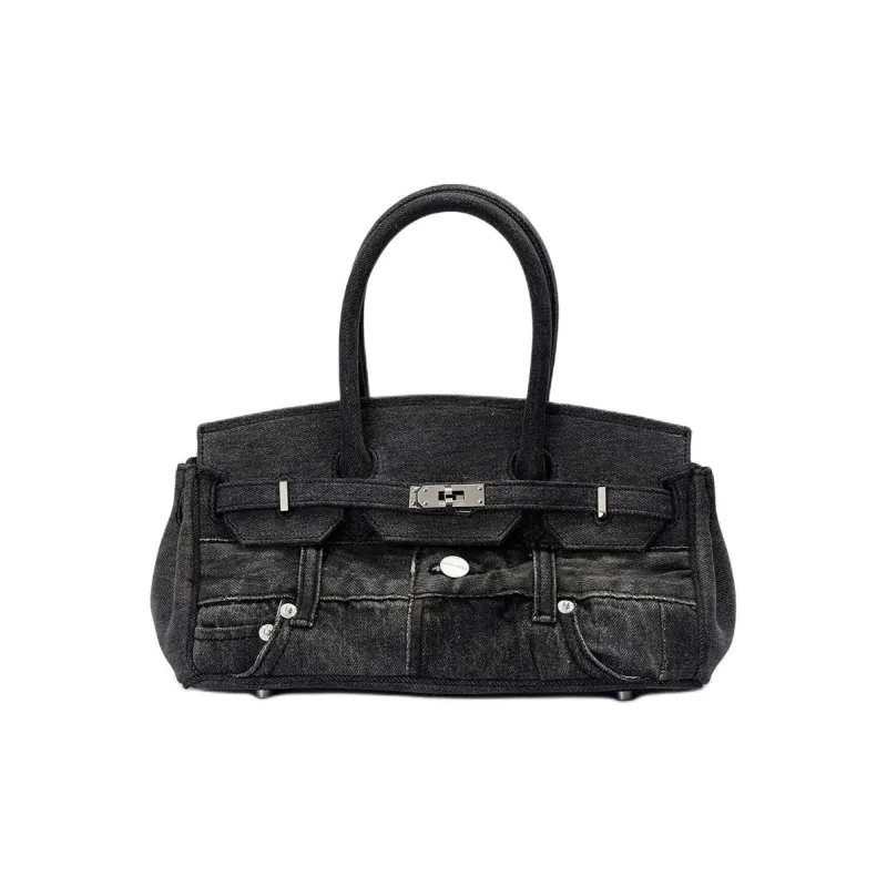Margin Goods Denim Kelly Bag One Shoulder Handbags Medium Size Women's Black-0