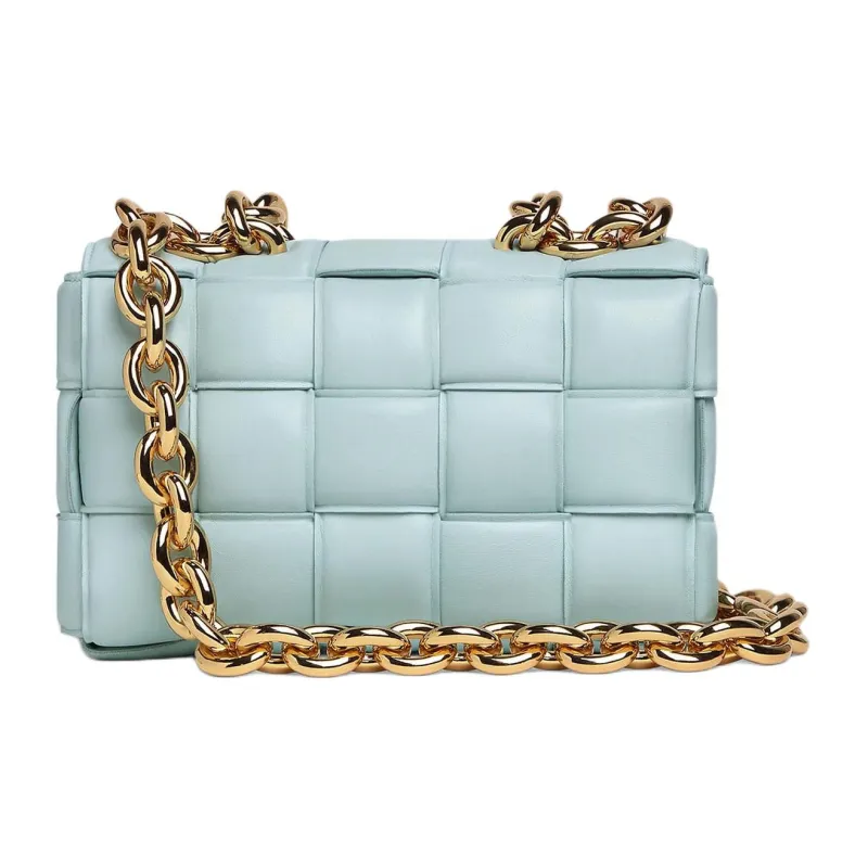 Bottega Veneta Chain Cassette Padded Intreccio Shoulder Bag Teal Washed-2