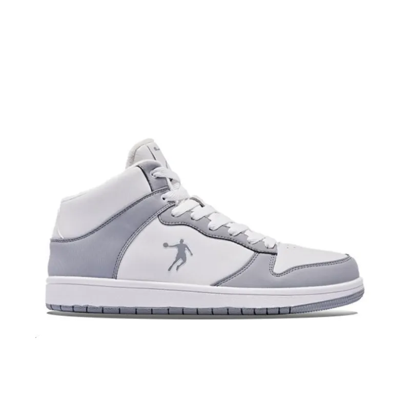 QIAODAN High Top Skateboard Shoes Men's White Gray-1