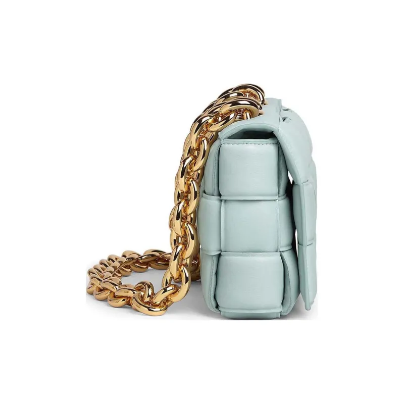 Bottega Veneta Chain Cassette Padded Intreccio Shoulder Bag Teal Washed-1