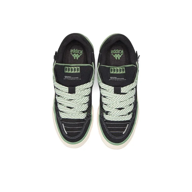Kappa Anti Slip Wear Resistant Low Top Skateboard Shoes Unisex Black Green-3